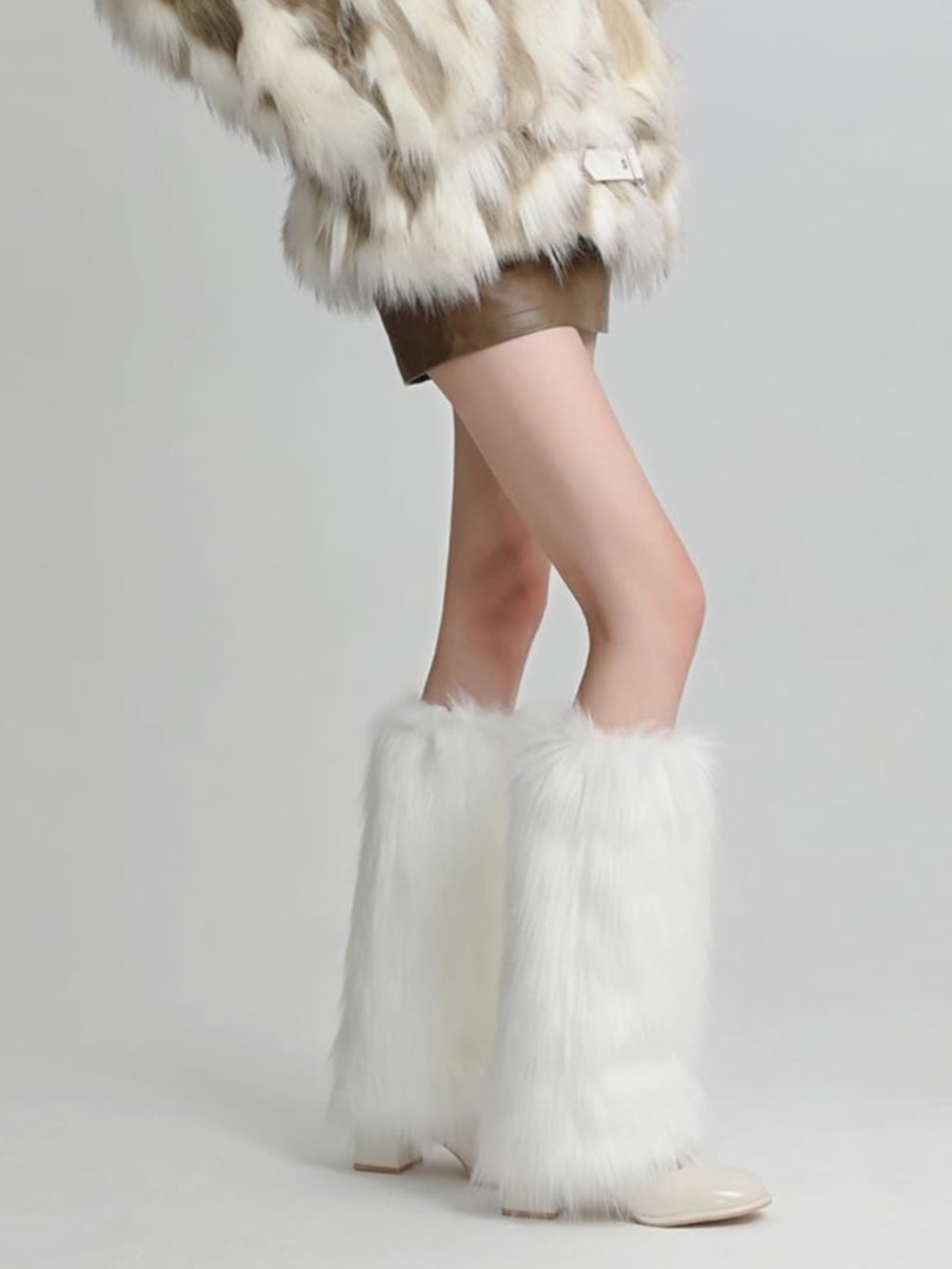 Festival/Rave White Faux Fur Leg Warmers